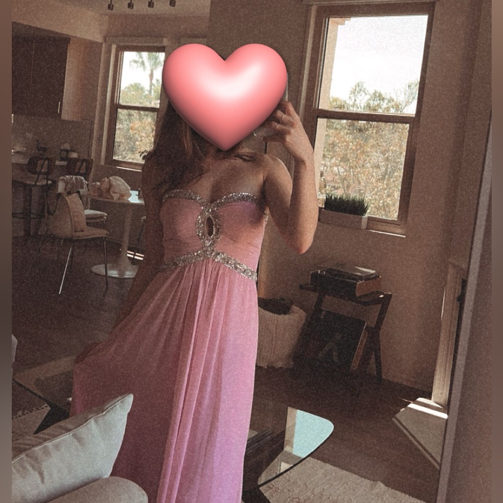 Strapless Pink Evening Dress with Rhinestone Trim